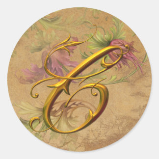Sticker Rond KRW Vintage Floral Or C Monogramme Mariage Seal