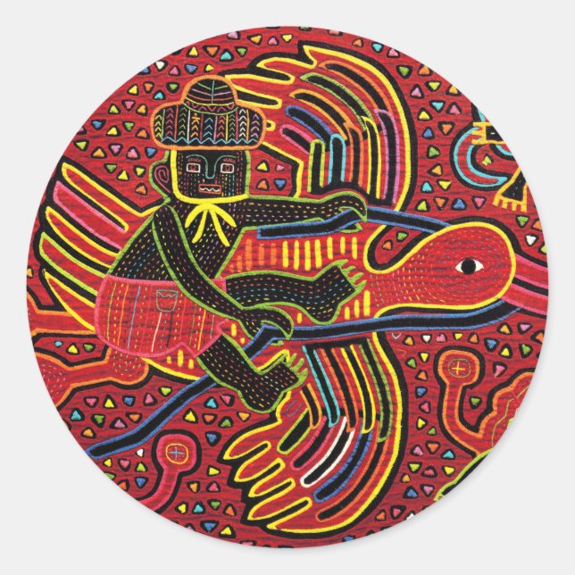 Sticker Rond Kuna Indian Stork Apportant design bébé (Devant)