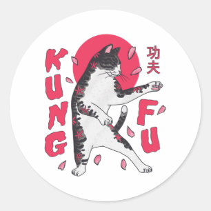 Sticker Rond Kung Fu Cat