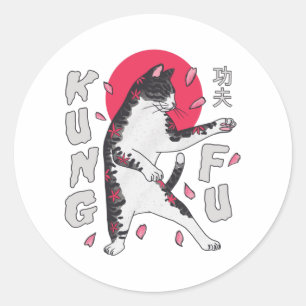 Sticker Rond Kung Fu Cat