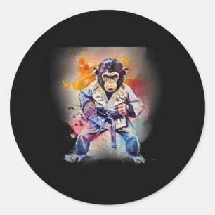 Sticker Rond Kung Fu singe aquarelle kickboxing Mma singe amour