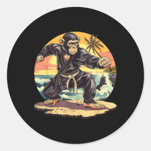 Sticker Rond Kung Fu singe plage coucher du soleil Taekwondo Ju