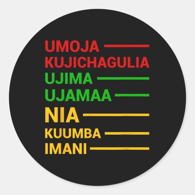 Sticker Rond Kwanzaa Holiday 7 Principe Significations (Devant)