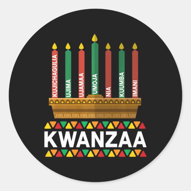 Sticker Rond Kwanzaa Principes Kwanzaa Bougies Kinara Pan Afri (Devant)