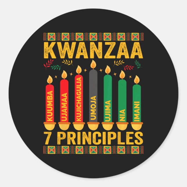 Sticker Rond Kwanzaa Sept Principes Bougies Hommes Femmes Kwanz (Devant)