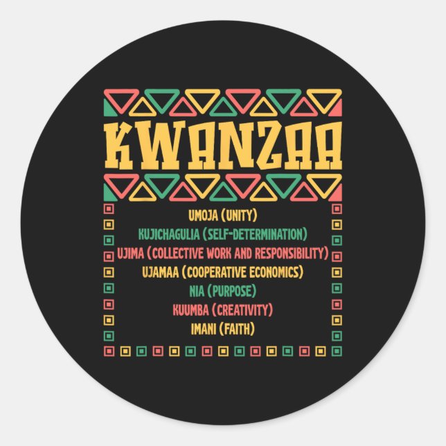 Sticker Rond Kwanzaa Sept Principes Umoja Faith Graphisme (Devant)