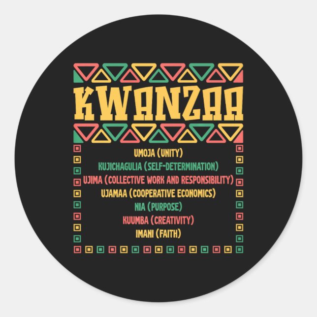 Sticker Rond Kwanzaa Sept Principes Umoja Faith Graphisme (Devant)