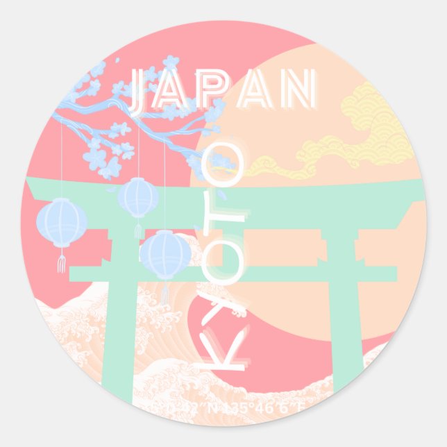 Sticker Rond Kyoto Japan Pastel Travel Art (Devant)