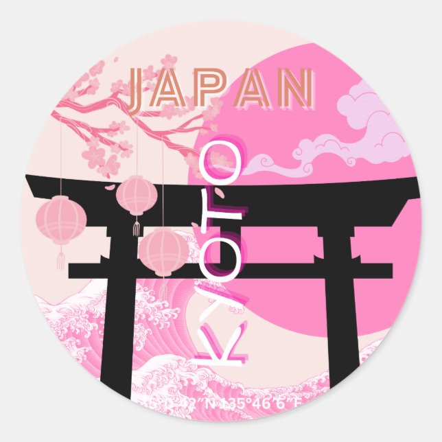 Sticker Rond Kyoto Japon rose Voyages (Devant)