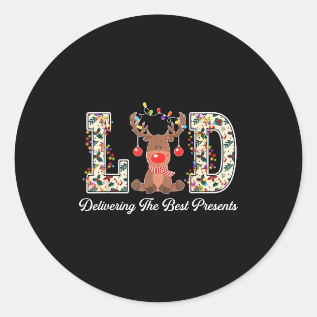 Sticker Rond L&amp;d Delivering The Nurse Reindeer Christmas  (Devant)