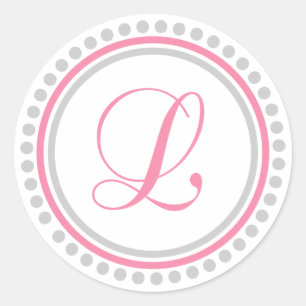 Sticker Rond L Monogramme (rose/cercle de points d'argent)