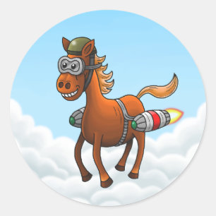 Sticker Rond La balade en fusée de Poney