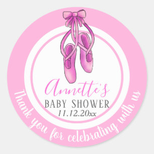 Sticker Rond La ballerine rose chausse le Merci de baby shower