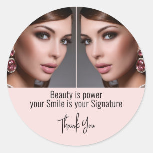 Sticker Rond La beauté est un pouvoir Photo en miroir Maquillag