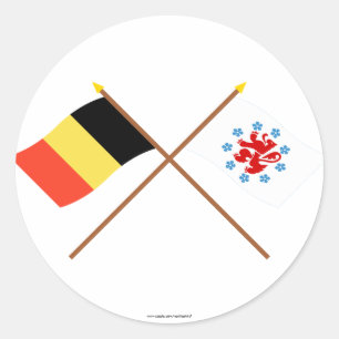 Sticker Rond La Belgique croisée et les drapeaux de langue