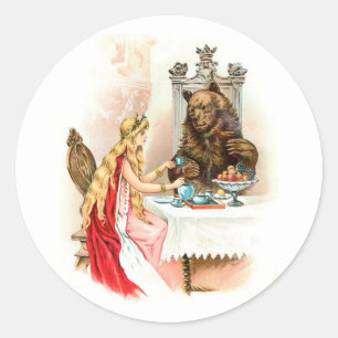 Sticker Rond La Belle au Bois dormant en rose et la Bête