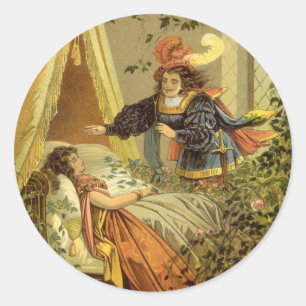 Sticker Rond La Belle au Bois Dormant vintage, Contes de fées v
