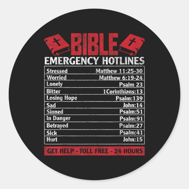 Sticker Rond La Bible numéros d'urgence Funny Dieu chrétien Jés (Devant)