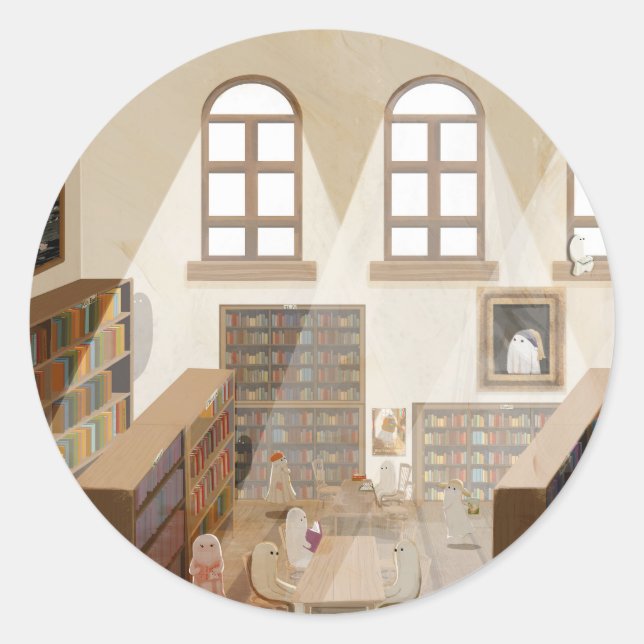Sticker Rond La bibliothèque hantée (Devant)