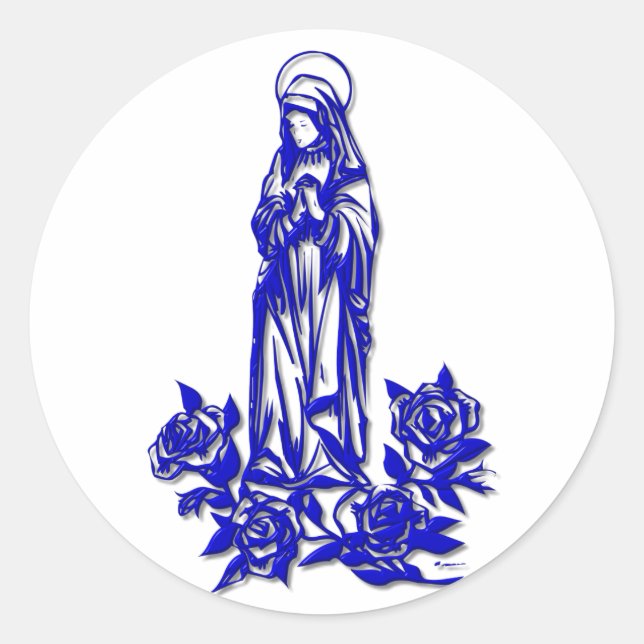 Sticker Rond La Bienheureuse Vierge Marie (avec des roses bleus (Devant)