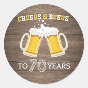 Sticker Rond La bière et la bière rustiques à 70 ans