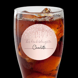 Sticker Rond La boisson rose gold pailletée appartient à