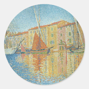 Sticker Rond La Bouée Rouge par Paul Signac, Pointillisme Vinta