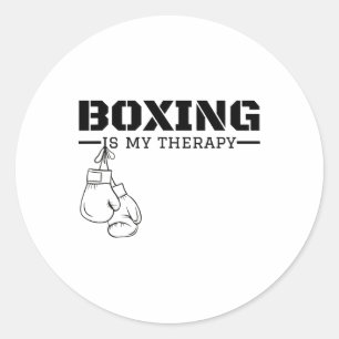 Sticker Rond La boxe est ma thérapie Drôle de boxeur Fitness W