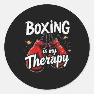 Sticker Rond La Boxe Est Ma Thérapie Drôle Gym Gants Fighter De