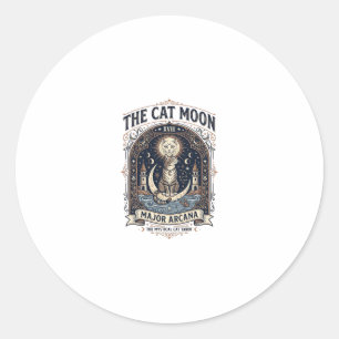 Sticker Rond La carte de tarot de chat de lune majeure arcane v