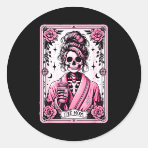 Sticker Rond La carte de tarot drôle de la mère squelette femme