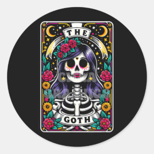 Sticker Rond La carte de tarot drôle gothique squelette sarcast