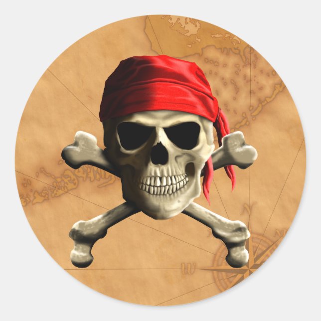 Sticker Rond La carte du pirate Jolly roger (Devant)