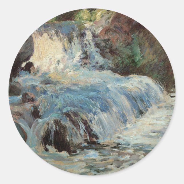 Sticker Rond La cascade par Twachtman, l'impressionnisme Vintag (Devant)