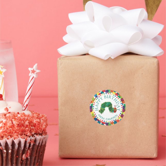 Sticker Rond La Caterpillar Très Affamé | Joyeux cadeau d'anniv (Fête)