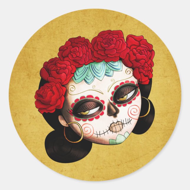 Sticker Rond La Catrina - Dia de Los Muertos Girl (Devant)