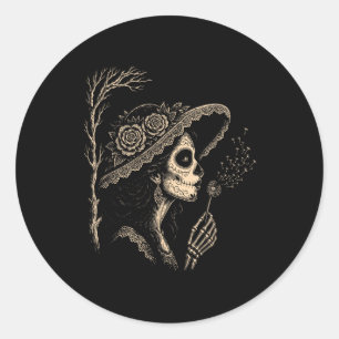 Sticker Rond La Catrina Soufflant Vœux Pissenlit Vintage Drôle