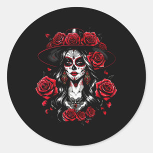 Sticker Rond La Catrina Women Dia De Los Muertos Latino Cinco D