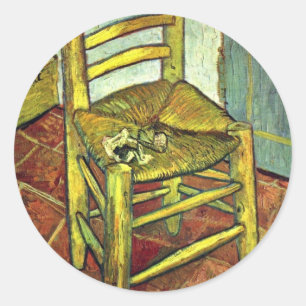 Sticker Rond La Chaise De Vincent Avec Pipe De Vincent Van Gogh