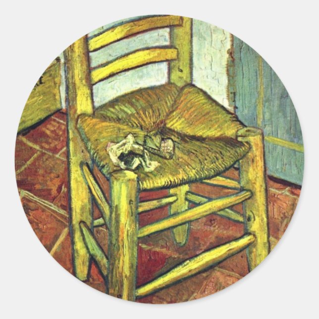 Sticker Rond La Chaise De Vincent Avec Pipe De Vincent Van Gogh (Devant)