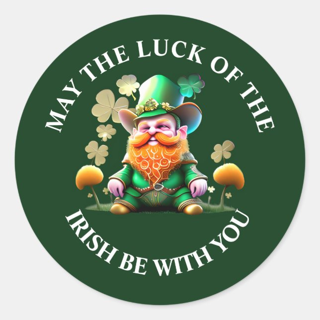 Sticker Rond La chance de l'irlandais mignon leprechaun gnome o (Devant)