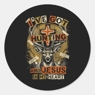 Sticker Rond La chasse dans mes veines Jésus dans le cœur chrét