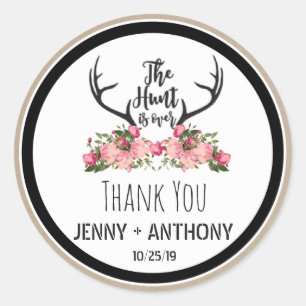 Sticker Rond La chasse est au-dessus du Merci Floral Antler rus