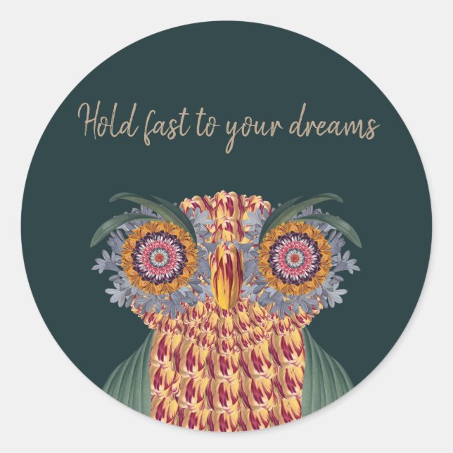 Sticker Rond La chouette de sagesse et de fleurs (Devant)