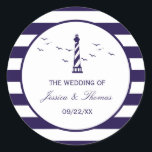 Sticker Rond La collection de Mariages du phare nautique<br><div class="desc">Célébrez en style avec ces stickers design et très tendance pour mariage. Ce design est facile à personnaliser avec votre libellé d'événement spécial et vos invités seront ravis quand ils verront ces fabuleux autocollants.</div>