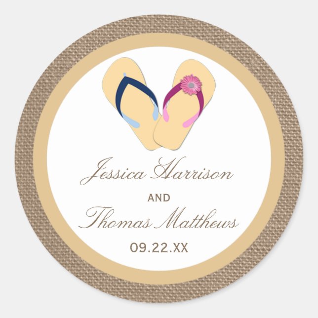 Sticker Rond La collection de Mariages Flip Flop Sand Beach Bur (Devant)
