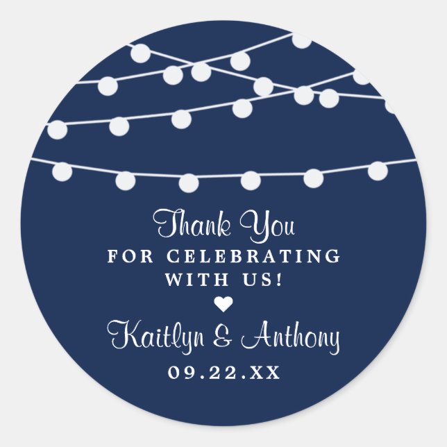 Sticker Rond La Collection Mariage Bleu Marine Lights (Devant)