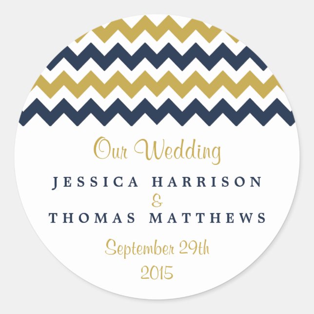 Sticker Rond La collection Mariage moderne Chevron - Marine & G (Devant)