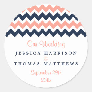 Sticker Rond La collection Mariage moderne Chevron - Rose & Nav