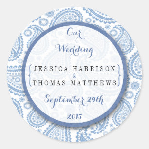 Sticker Rond La collection Mariage moderne Paisley - Bleu